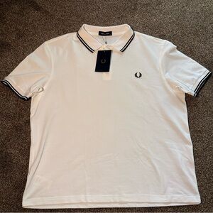 Fred Perry NWT, White Polo Shirt with Black Trim, XXL, new M3600